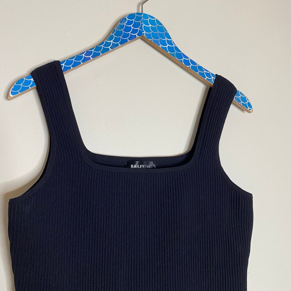 BAILEY/44 Black Ribbed Knit Square Neck Tank Top Size Large - Picture 2 of 7